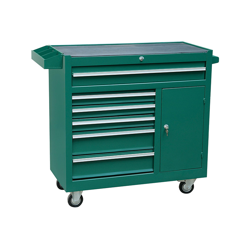 Heavy duty tool cabinet with drawer opening doors
