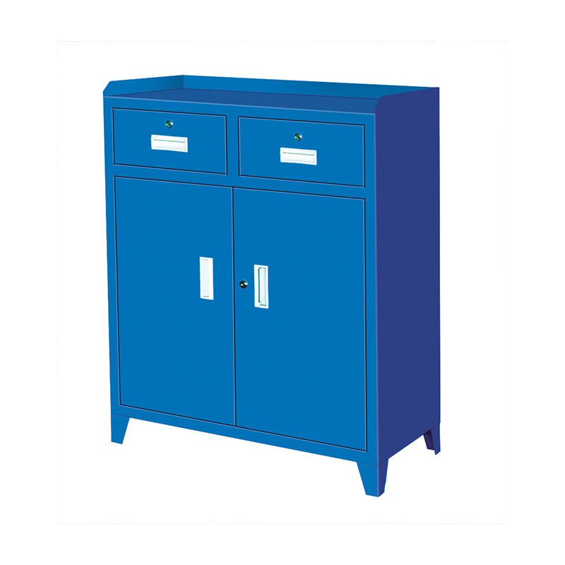 Two drawer double door workshop parts cabinet with pull handle